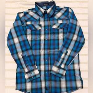 Cody James Blue Plaid Western Pearl Snap Shirt Regular Fit Mens Size Small